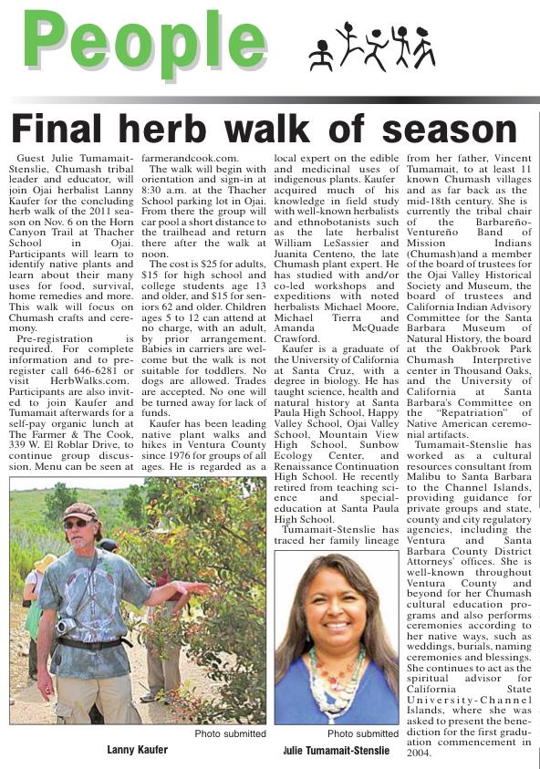 Herb Walk with special guest Julie Tumamait